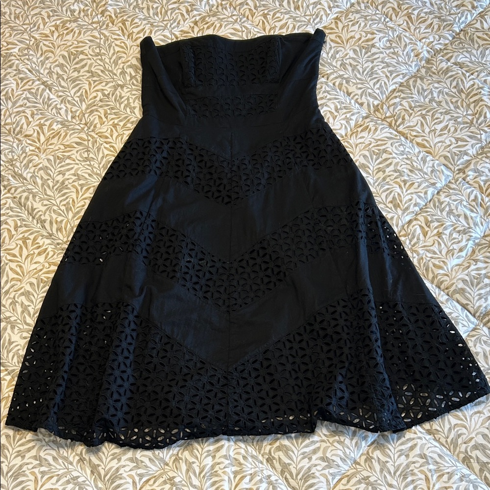 White House Black Market Black Strapless Dress with Geometric Cut-Outs